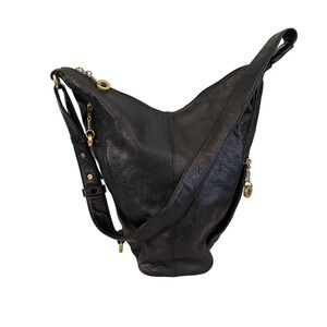 PERLINA New York Shoulder Bag Womens Handbag HOBO Leather Black